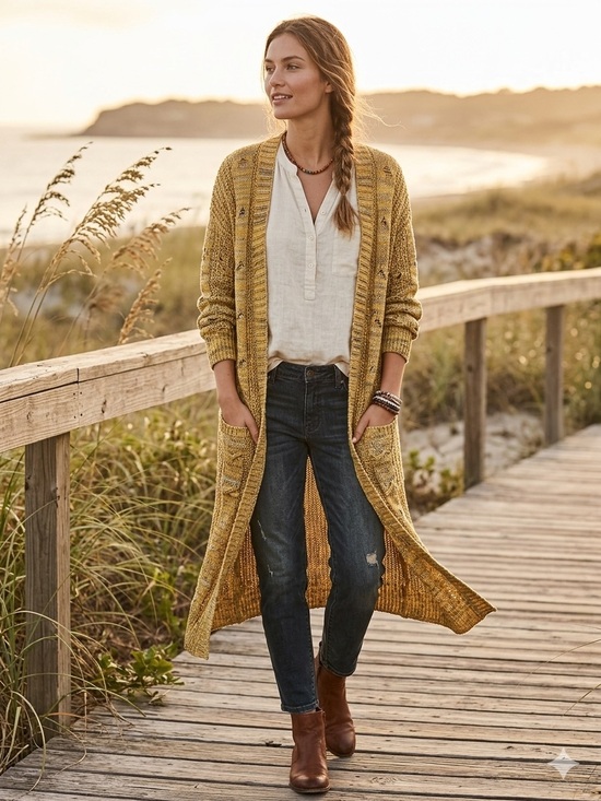 Agnes & Dora Sweaters - Agnes & Dora Long Mustard Knit Cardigan